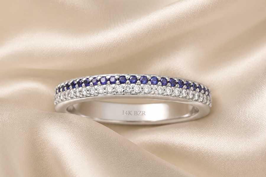 Churumbela BIZZARRO Oro Blanco 14K Con 12 Pts. de Diamantes Y Zafiro VE3070BAB